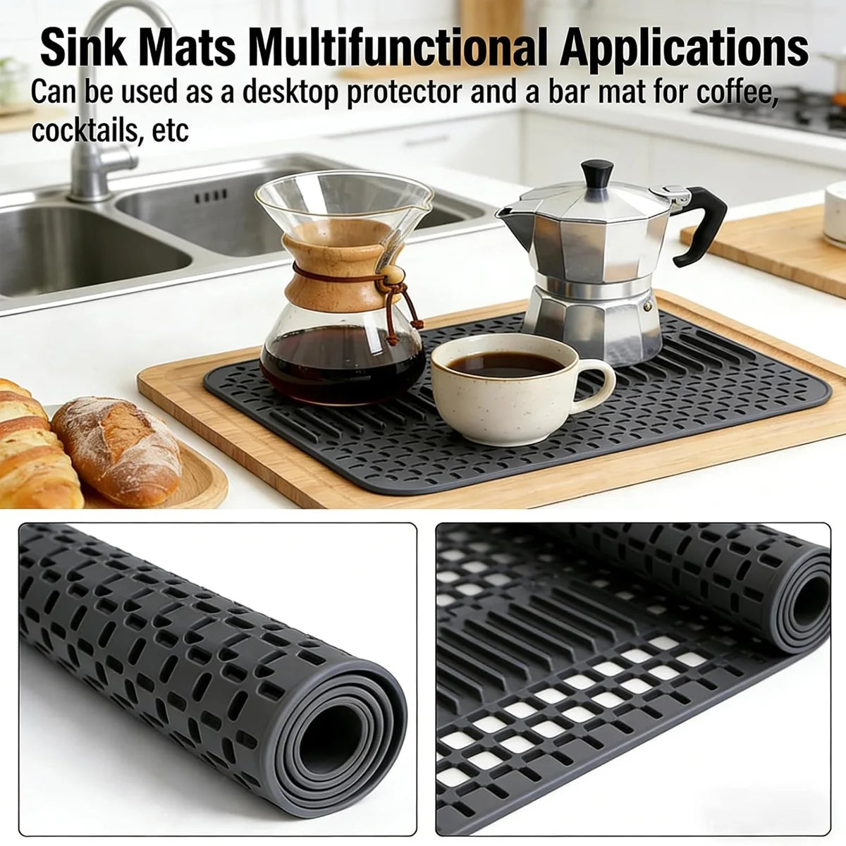 Silicone Sink Mat Protectors for Kitchen 16.9''x 12.5'', Rubber Non-Slip Folding Sink-Protector of Porcelain Sinks Peaceful Pleasures Health and Wellness