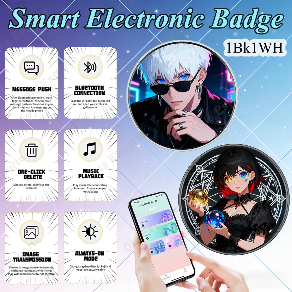 Smart Dynamic Electronic Badge Anime Merchandise Digital Display Badge For Game Peripherals Excellent Birthday Gifts 2026 New Peaceful Pleasures Health and Wellness 1Bk1Wh