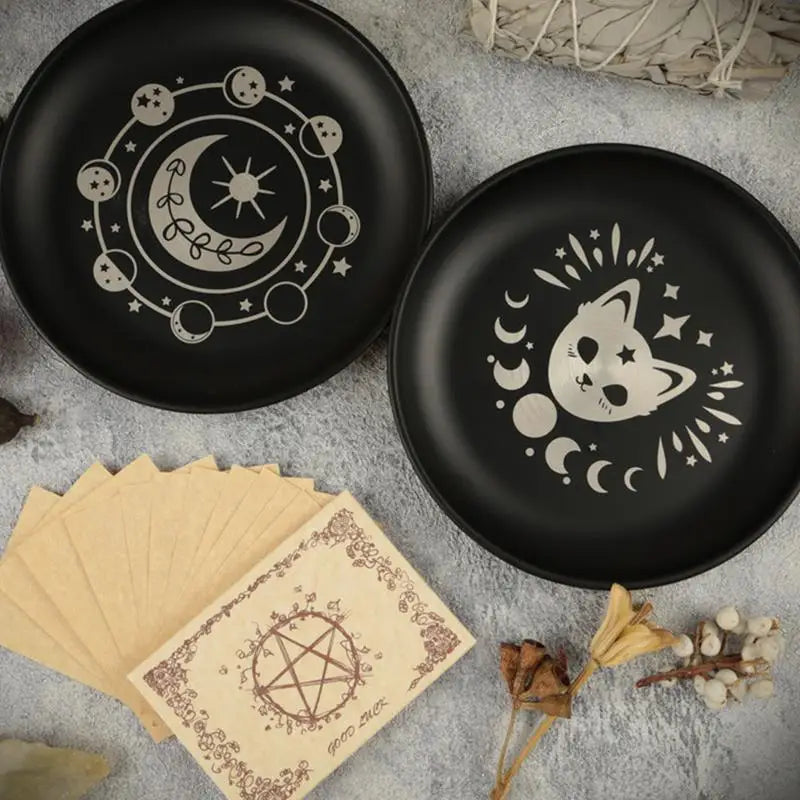 Meditation Altar Tray Ritual Metal Candle Holder 5.5-inch Diameter Stainless Holder Tray Includes 12 Sheets Of Parchment Paper Peaceful Pleasures Health and Wellness