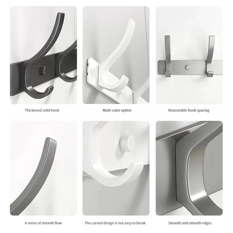 YUNJIEYA 6-Hook Aluminum Wall Hanger | Black White Gun Grey Wall Hook Rack Peaceful Pleasures Health and Wellness