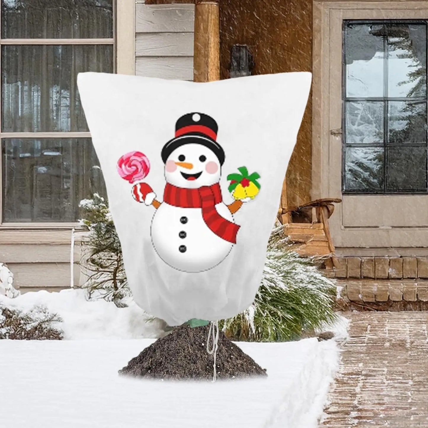 Christmas Print Plant Freeze Protection Cover | Zipper & Drawstring