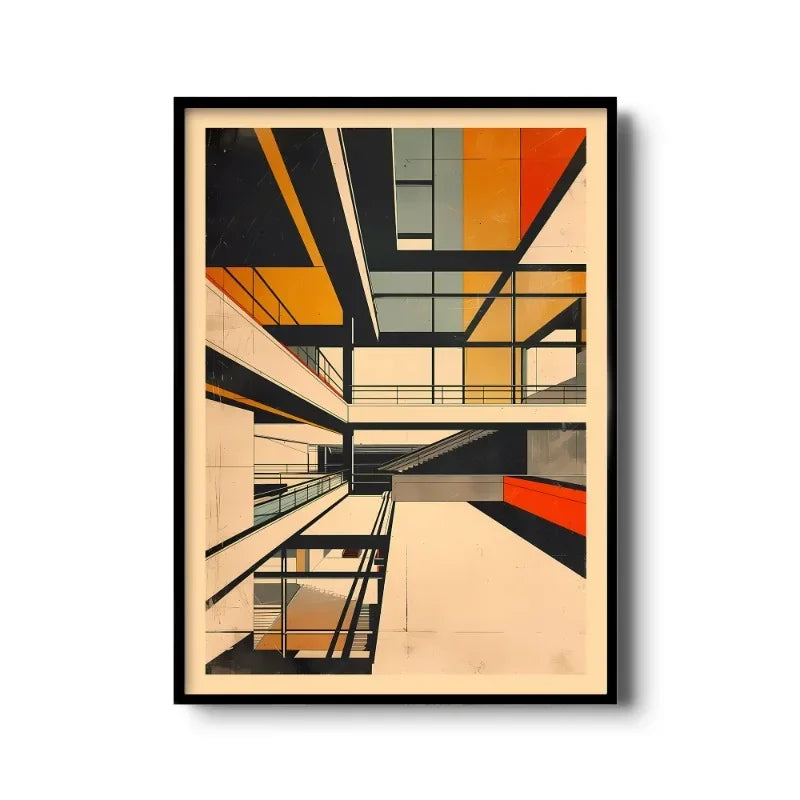Vintage Bauhaus Abstract Geometric Canvas Wall Art Print