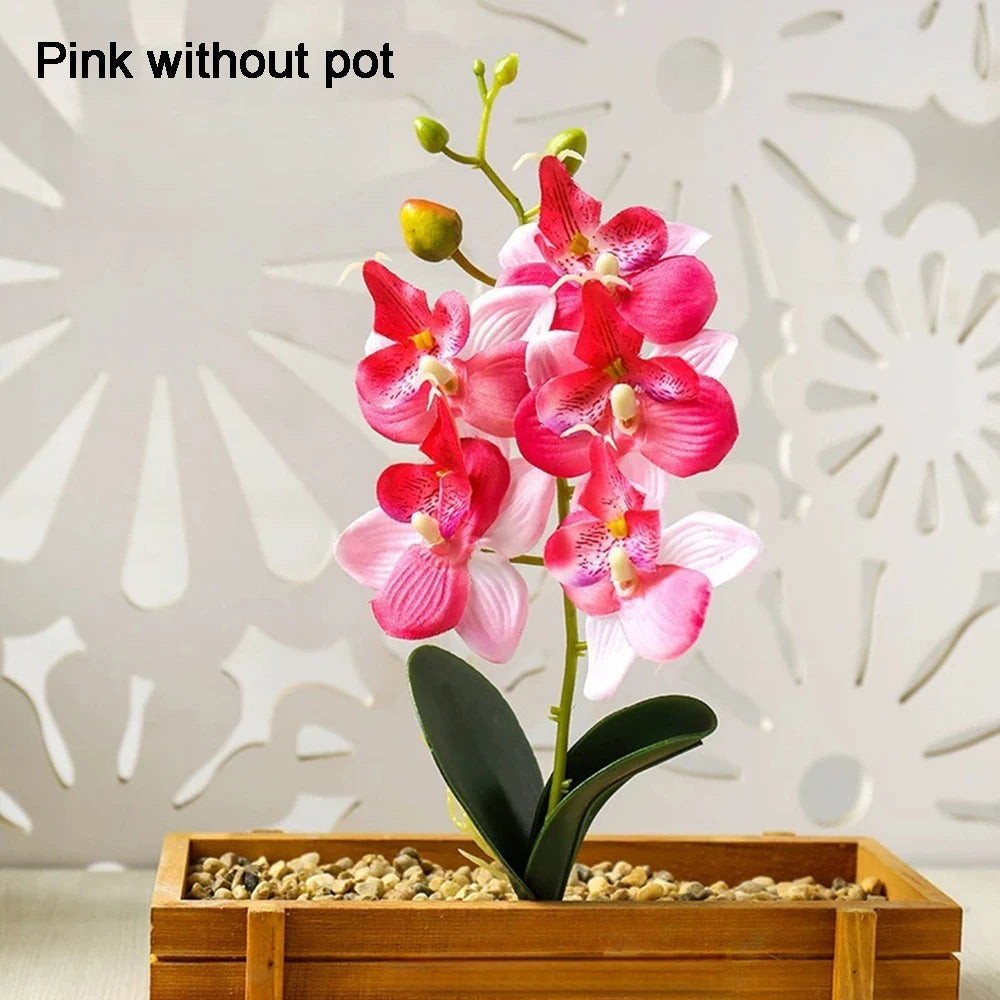 White Artificial Orchid with Vase | Silk Faux Flower Home Decor