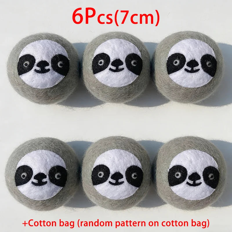 2/6Pcs XL size Reusable Wool Dryer Balls Clothes Softener Laundry Fleece Dryer Ball Kit Home Clothes Dryer Washing Machine Peaceful Pleasures Health and Wellness 6PCS Grey Panda