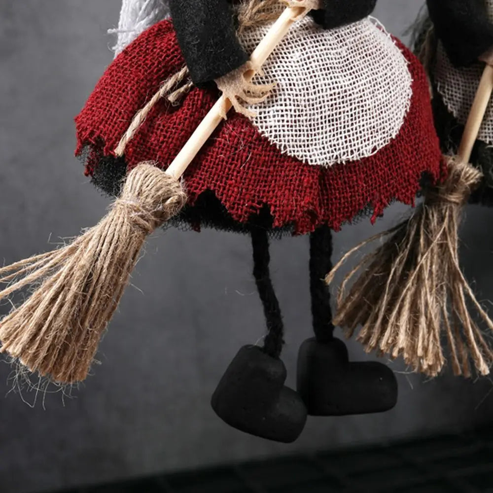 Halloween Witch Apron Ornament | Cute Broom Pendant Decor