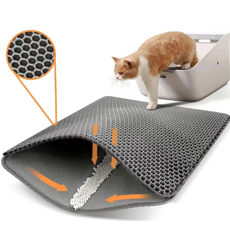 Pet Cat Litter Mat Waterproof Double Layer Cat Litter Trapping Pet Litter Box Mat Clean Pad Products For Cats Accessories Peaceful Pleasures Health and Wellness Gray XXL-60x90cm