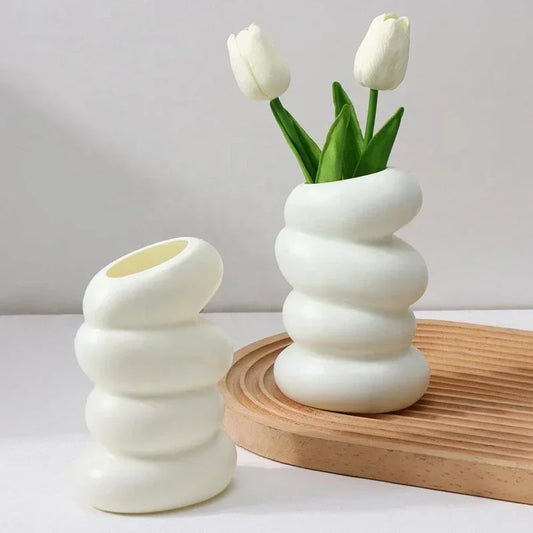 1PC Plastic Spiral White Vase Nordic Creative Flower Arrangement Container For Kitchen Living Bedroom Home Decoration Ornament Peaceful Pleasures Health and Wellness
