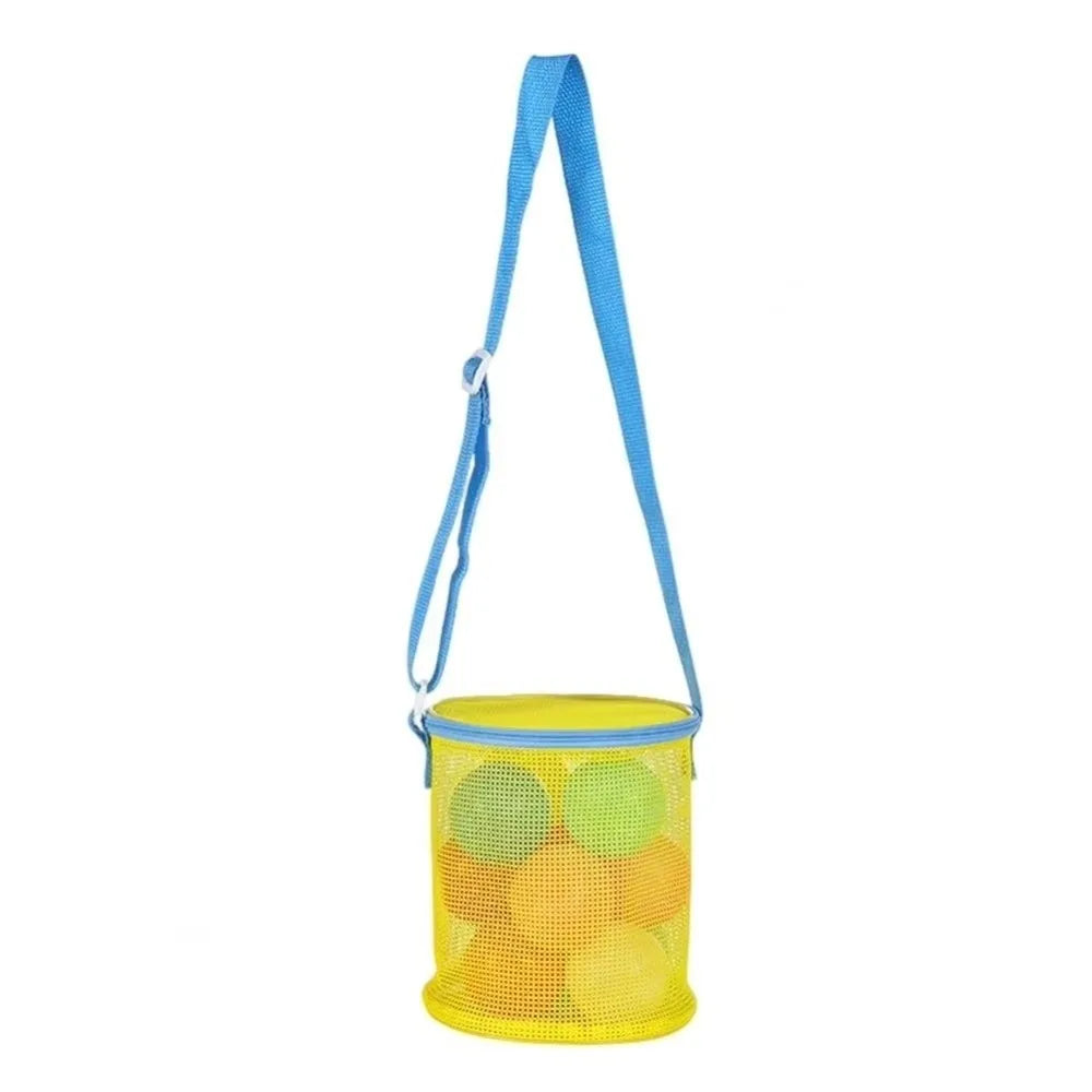 Shelling Collecting Tools Beach Mesh Bag Extra-Large Adjustable Straps Beach Storage Bags Shell Collecting Bag Pool Storage Peaceful Pleasures Health and Wellness Yellow Blue