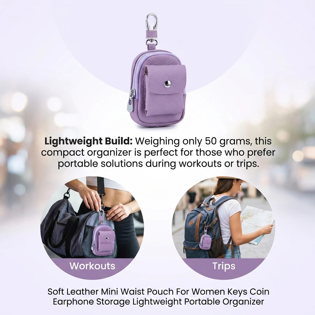 Soft Leather Mini Waist Pouch For Women Keys Coin Earphone Storage Lightweight Portable Organizer Peaceful Pleasures Health and Wellness