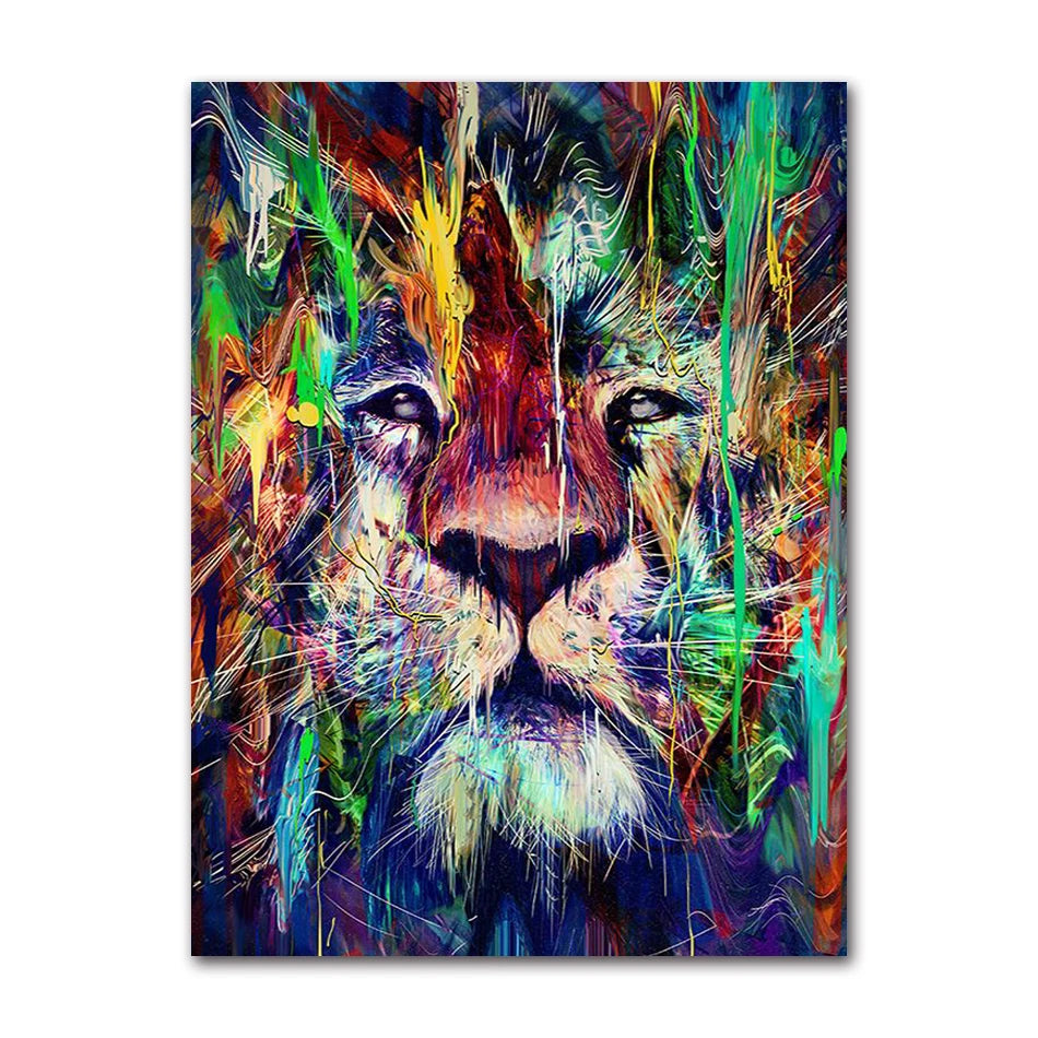 Abstract Colorful Lion Canvas Wall Art | Modern Animal Print