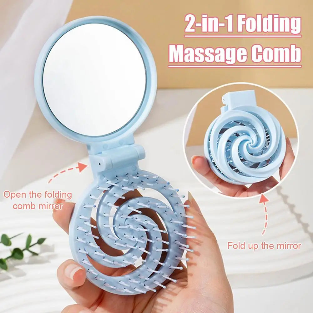 Mini Pocket Mirror Folding Comb Girl Women Portable Round Pocket Small Travel Massage Hair Brush with Mirror Styling Accessories Peaceful Pleasures Health and Wellness