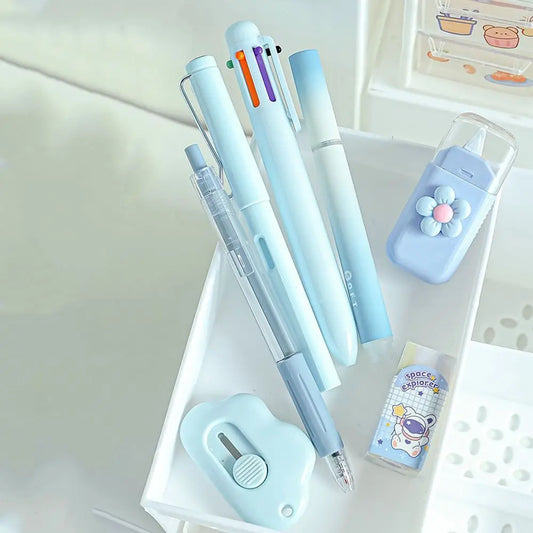 6Pcs/Set Cartoon School Stationery Set 6 Color Pens Large Capacity Student Tools Gift Kit Book Marker Pen Cartoon Stationery Set Peaceful Pleasures Health and Wellness