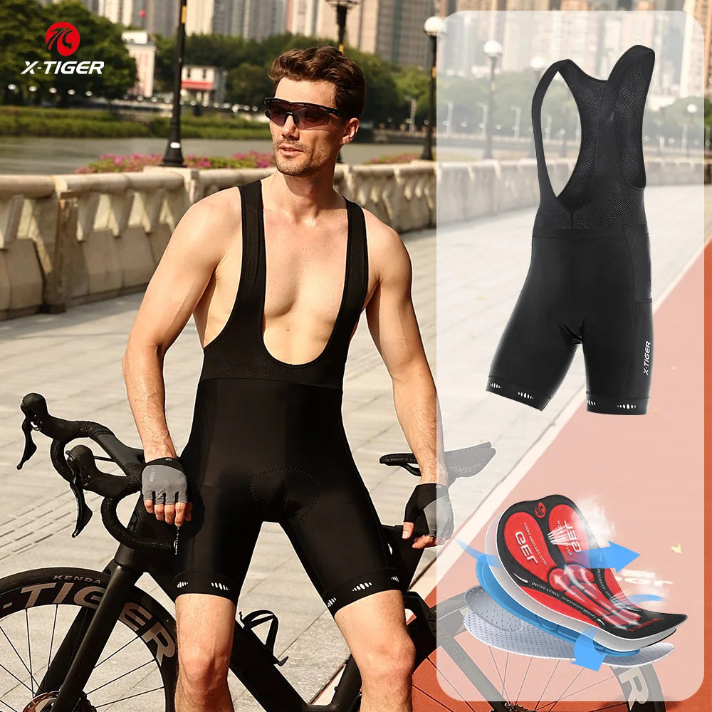 X-TIGER Men's 5D Padded Cycling Bib Shorts | 3 Pockets Quick Dry