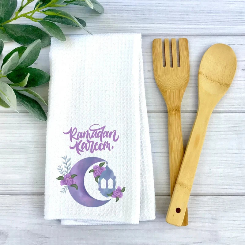 Ramadan Kareem Waffle Weave Dish Towel | Eid Mubarak Kitchen Gift Decorative Dish Towel Peaceful Pleasures Health and Wellness A 30x70cm