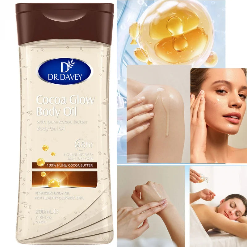 200ml DR.DAVEY Cocoa Glow Body Oil Body Essential Oil Skin Care Oil Hydrating Care Suitable for All Seasons for Body, Face, Hand Peaceful Pleasures Health and Wellness