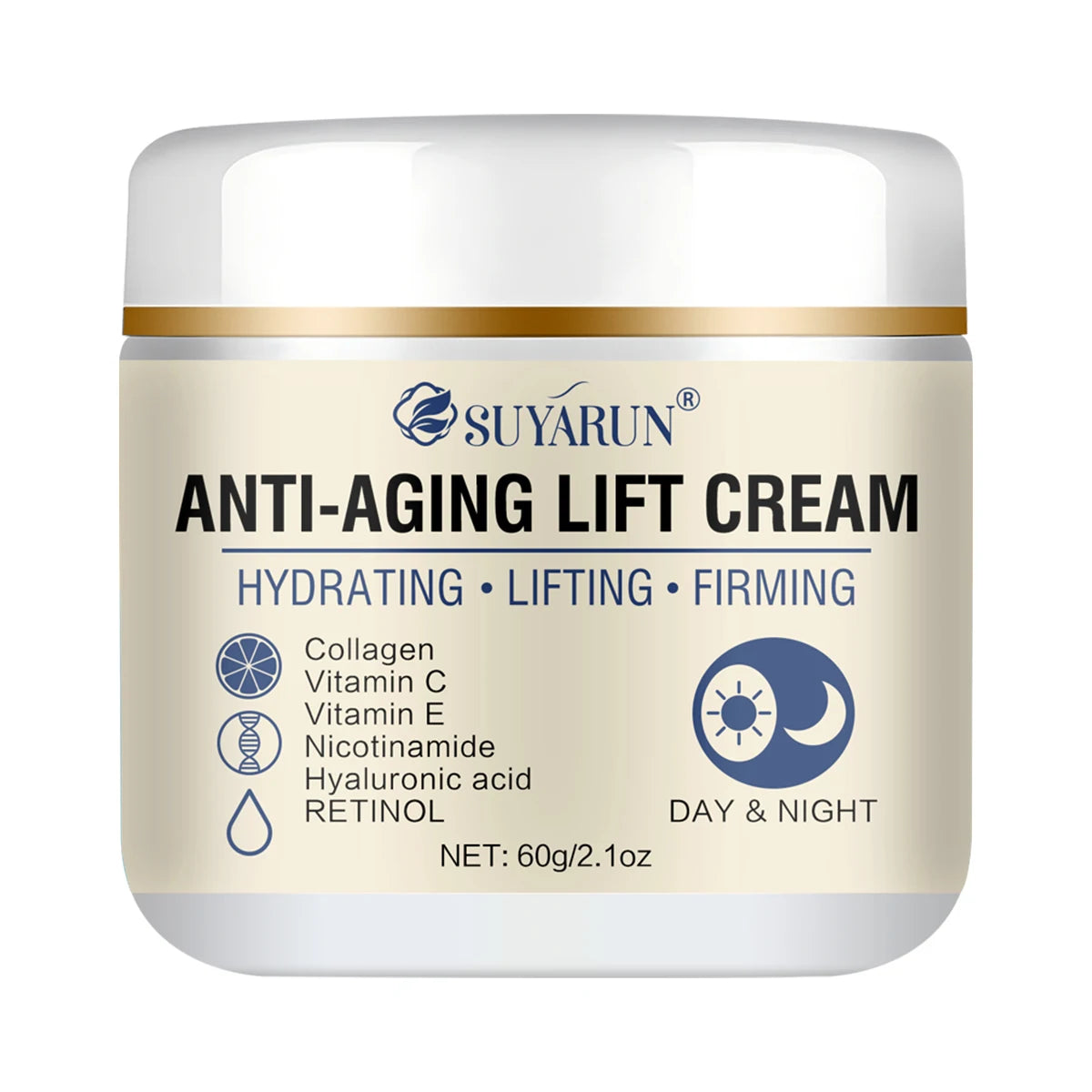 SUYARUN Retinol Collagen Anti-Aging Face Cream Natural Formula for Firming Wrinkles Lifting And Hydrating Skin. Peaceful Pleasures Health and Wellness 60g
