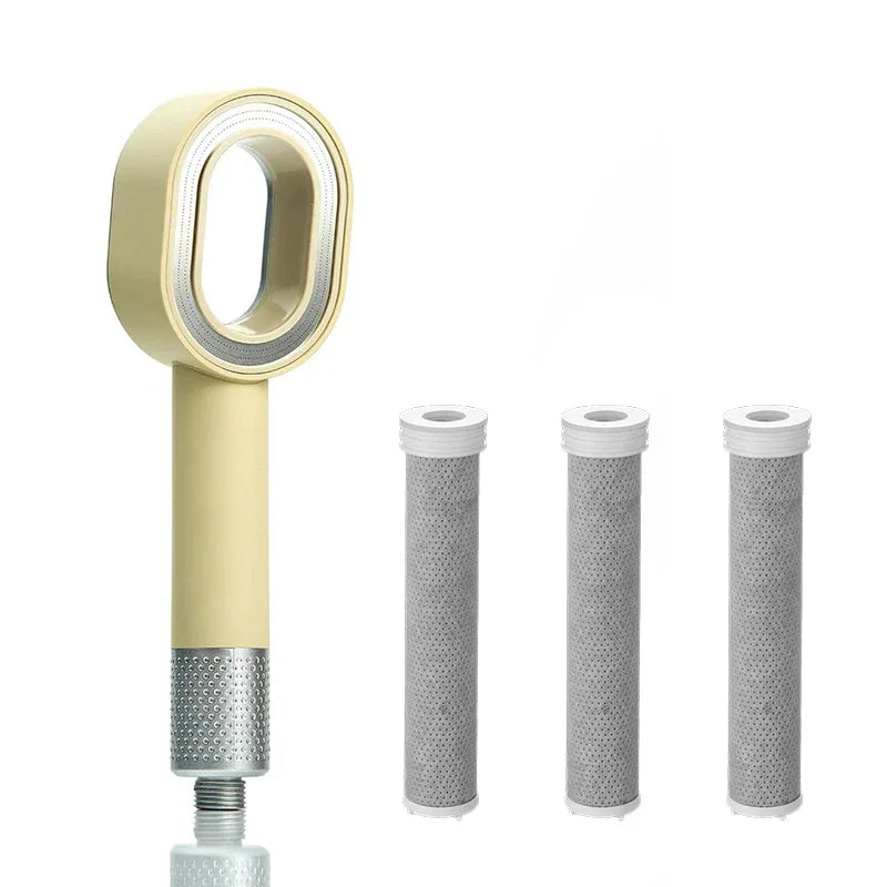 Filter Shower Head High Pressure Beauty Rain Faucet Showerhead Filtration Purification Bathroom Accessories Filtered Water Peaceful Pleasures Health and Wellness Beige Set A
