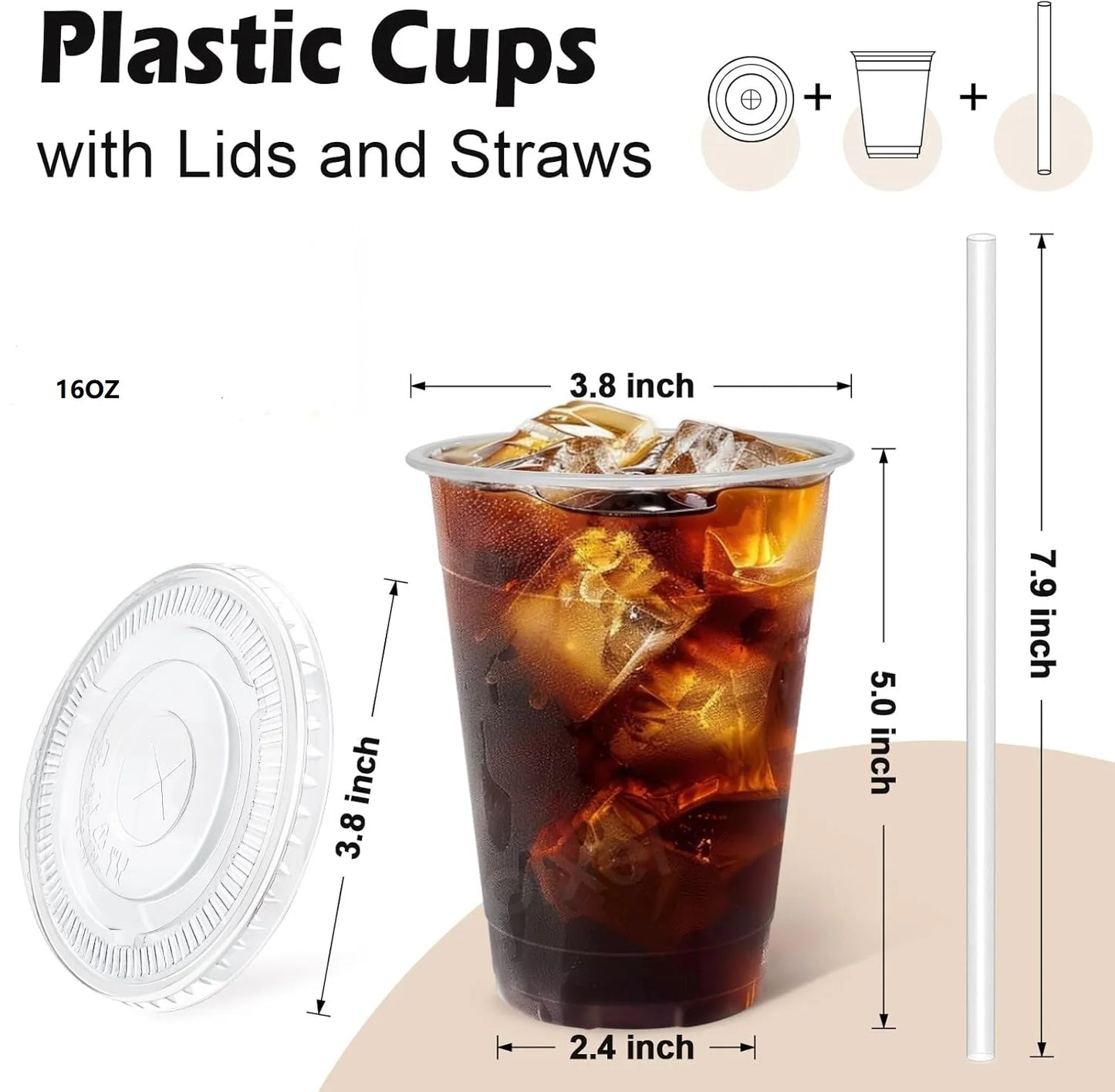 16 oz Clear Plastic Cups with Lids and Straws Disposable Plastic Coffee Cups with Lids for Iced Coffee Cold Beverages, Smoothie Peaceful Pleasures Health and Wellness