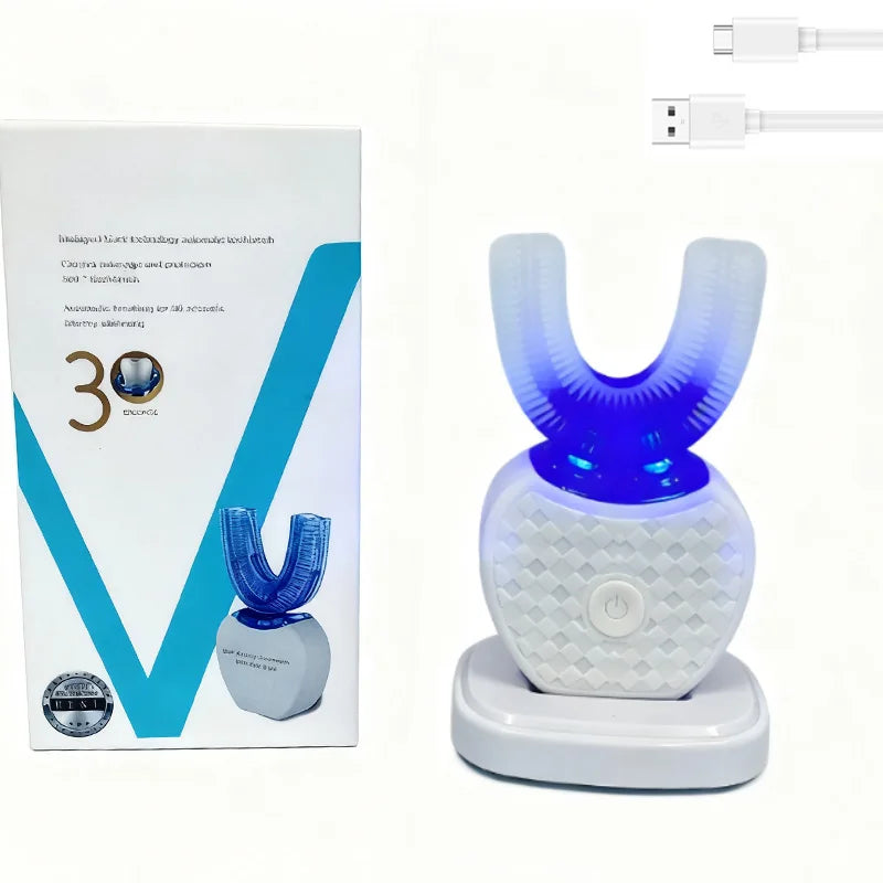 U-shaped electric toothbrush with ultrasonic oral cleaner, featuring soft bristles and an adult whitening tool Peaceful Pleasures Health and Wellness