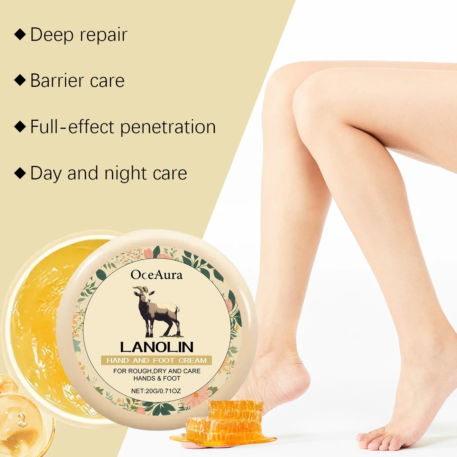 Lanolin Hand Foot Cream Deep Moisturizing Exfoliates Removes Dead Skin Softens Hands Anti-Crack Non-Greasy Hydration Cream Peaceful Pleasures Health and Wellness