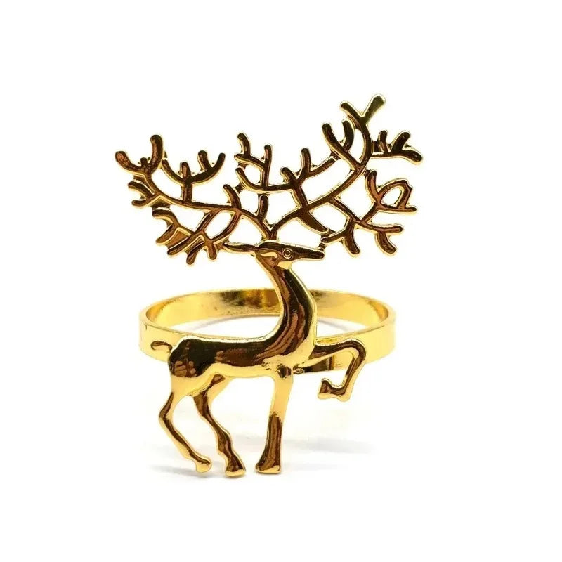Gold Elk Christmas Napkin Rings Set 6/12/24 | Holiday Table Decor