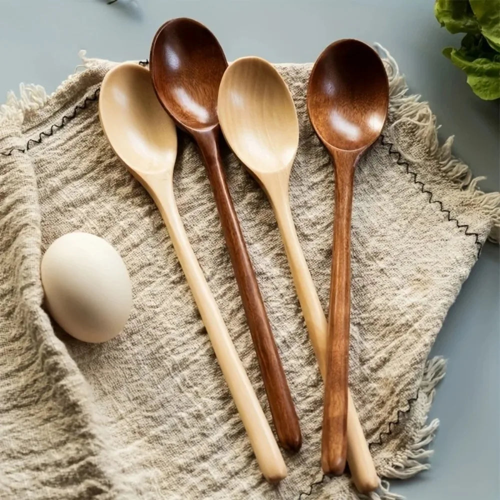 1/2/5pcs Wooden Long handle Spoon Kitchen Natural exquisite Wooden soup spoon Tableware Cooking Honey Coffee Spoon Mixing Spoon Peaceful Pleasures Health and Wellness