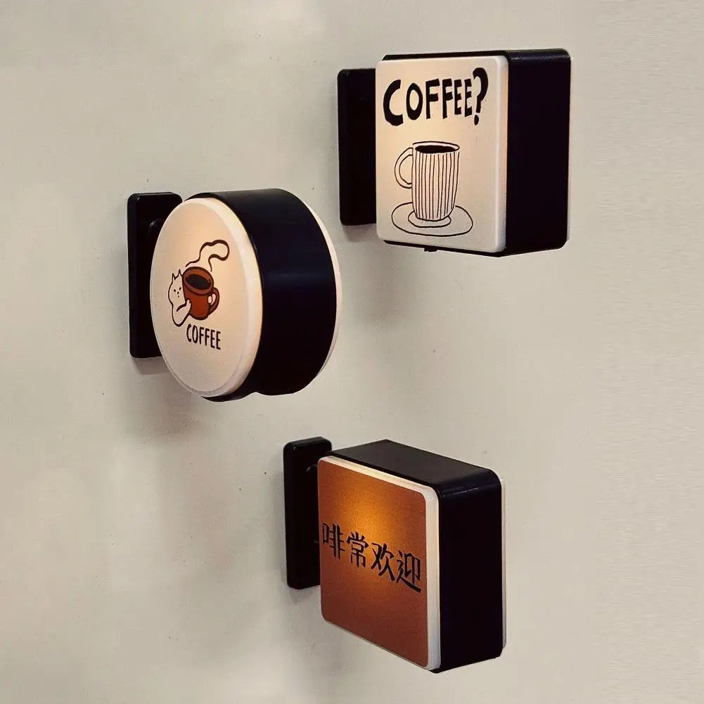 Coffee Corner Suction Lighting Refrigerator Sticker Decoration Creative Magnetic Coffee Light Sign Atmospheric Fridge Magnets Peaceful Pleasures Health and Wellness