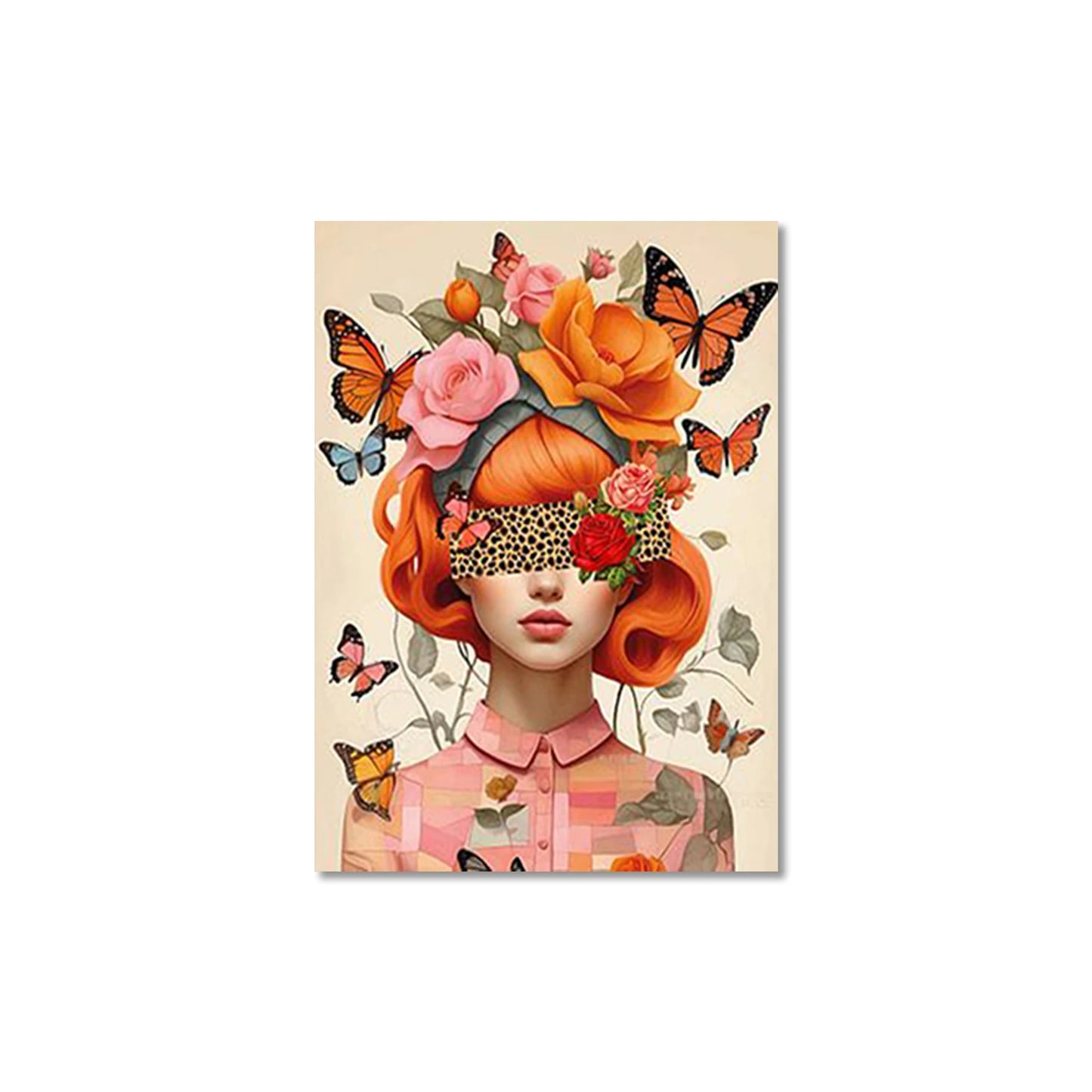 Nordic Scandinavian Style Glasses Woman with Flowers Birds Wall Art Canvas Painting Portrait Poster Prints for Modern Home Decor Peaceful Pleasures Health and Wellness QP10927 20x30cm No Frame