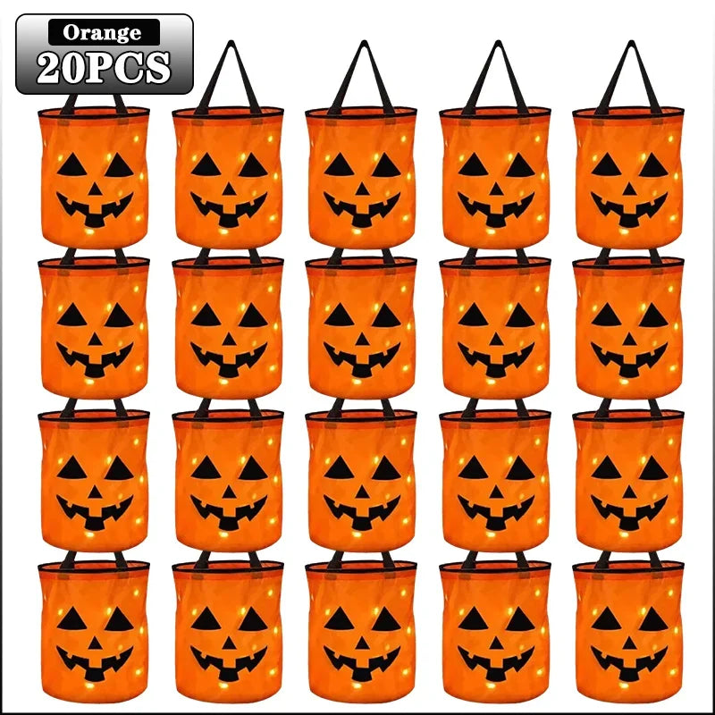 LED Light-Up Halloween Pumpkin Candy Bucket Tote Bag for Kids