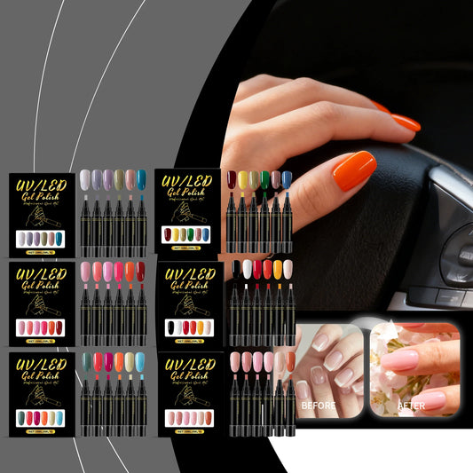 6-Color Gel Nail Art Pen Set | 3-in-1 DIY Manicure Kit Gel Nail Polish Pen Peaceful Pleasures Health and Wellness