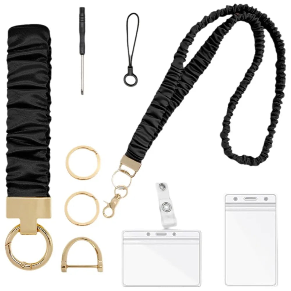 Safety Breakaway Buckle ID Badge Lanyard Stretchy Scrunchie Style Adjustable Elastic Material Retractable Lanyard Set Peaceful Pleasures Health and Wellness Black Set 2