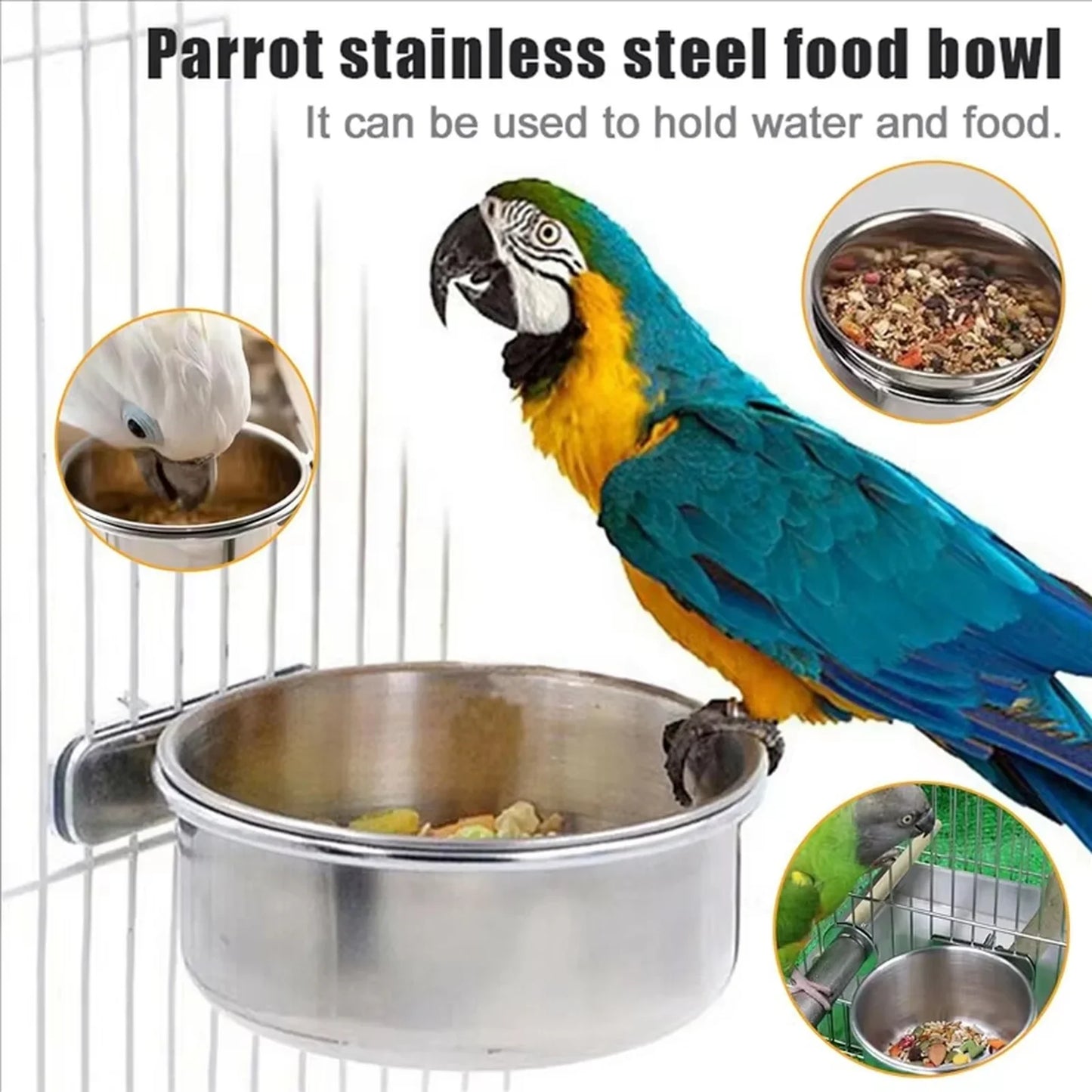 6-Pack Stainless Steel Clamp-On Bird Feeder Bowls for Cages