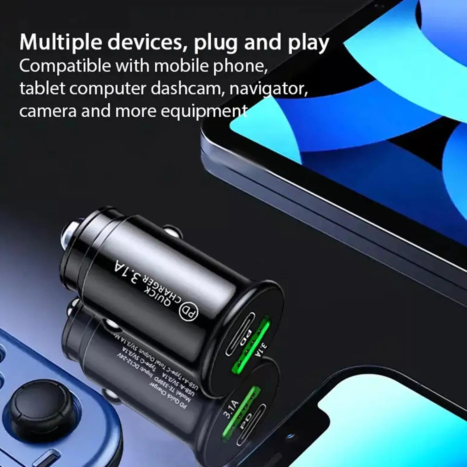 Car Charger Fast Charging White QC3.0 Black Mini Shape Car Lighter Slot PD 20W USB Type C Charge Adapter Peaceful Pleasures Health and Wellness