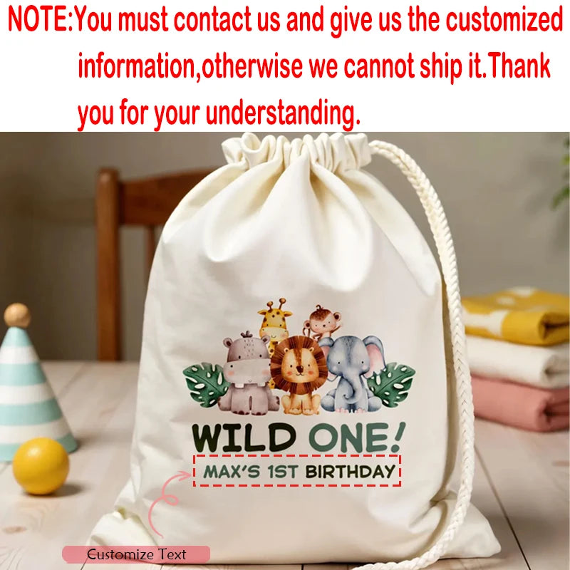 Personalized Wild One Jungle Birthday Favor Bags – Set of 4 Party Favor Bags Peaceful Pleasures Health and Wellness custom gift bag 4pcs 13x18cm