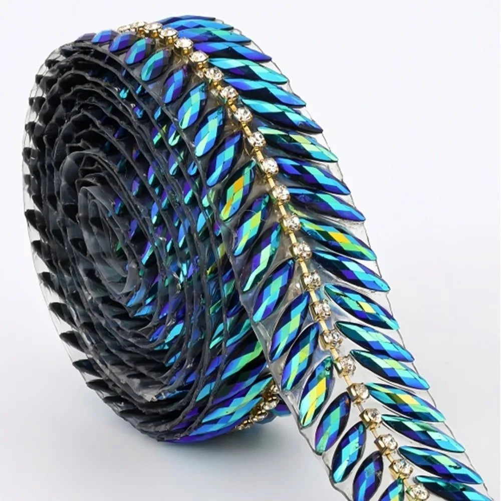 Iron-On Rhinestone Ribbon Trim 1 Yard | DIY Crystal Decoration