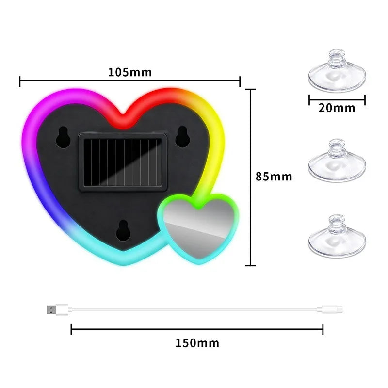 Solar Powered Car Neon Light Wireless Cute Double Heart Shaped Led Ambient Light Suction Cup Atmosphere Breathing Lamp Peaceful Pleasures Health and Wellness Color - 1pc