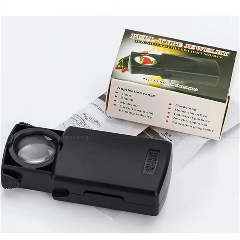 30X Pull-Type Jewelry Magnifier Mini Pocket Hand Magnifying Glass Portable Microscope Jeweler Eye Glass Loupe with Led Light Peaceful Pleasures Health and Wellness