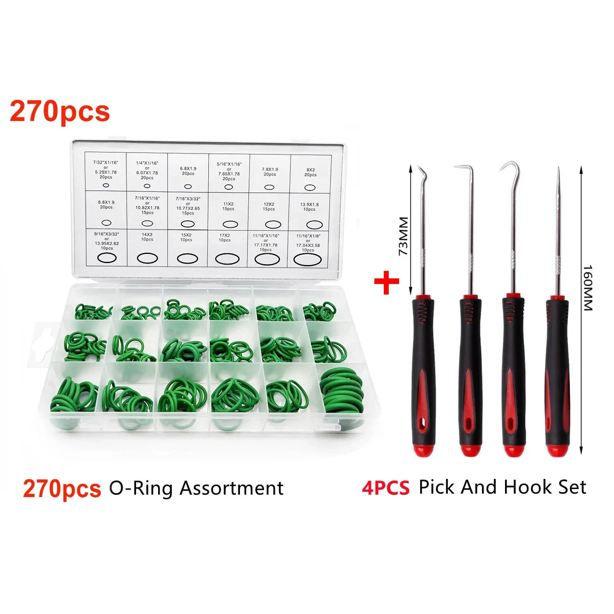 O-Rings Kit Nitrile Rubber Oring Assortment with 4 Hook Set for Various Car Auto Vehicle Repair Plumbing Pressure Washer Air Peaceful Pleasures Health and Wellness 270pcs Green Set