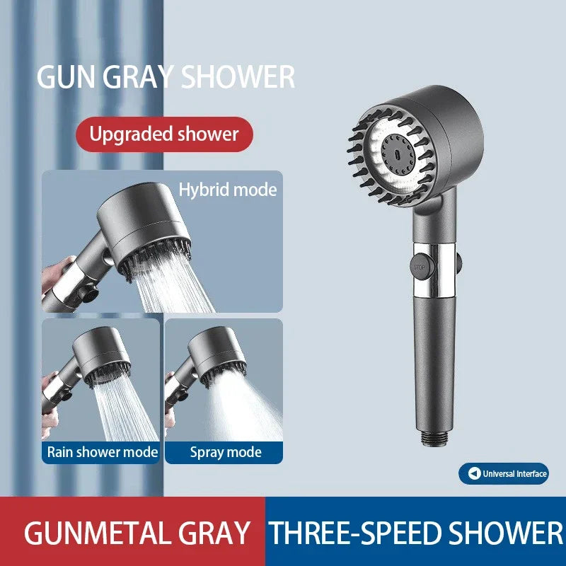 3-Mode Filtered Shower Head with Massage Brush & Rain Spray