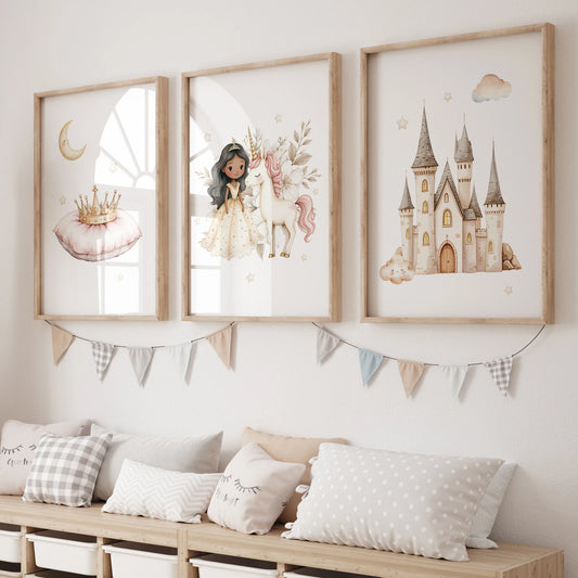 Princess Castle Canvas Wall Art Print | Kids & Girl's Room Decor Canvas Wall Art Print Peaceful Pleasures Health and Wellness GP033-3pcs 50x70cm Unframed