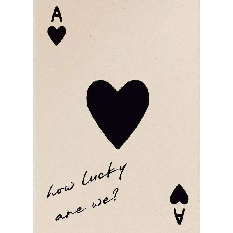 Retro Feeling Lucky Poster Cherry Positive Quotes Playing Card HD Printed Canvas Wall Art Pictures Home Bedroom Decor Gift Peaceful Pleasures Health and Wellness 3 20x30cm Unframed