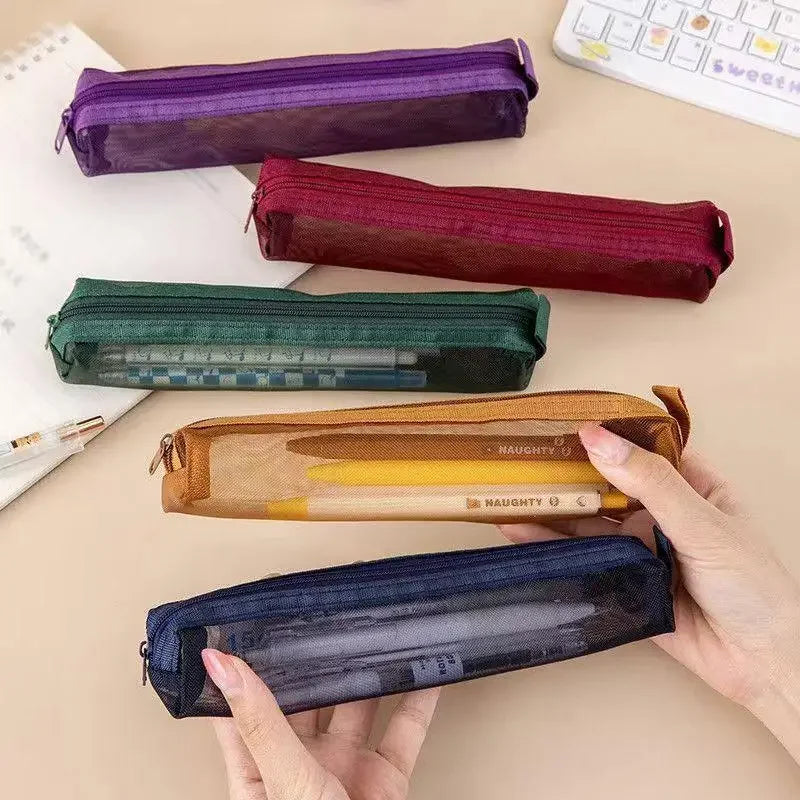 Mesh Pencil Case Zipper Pouch | Portable Stationery Organizer