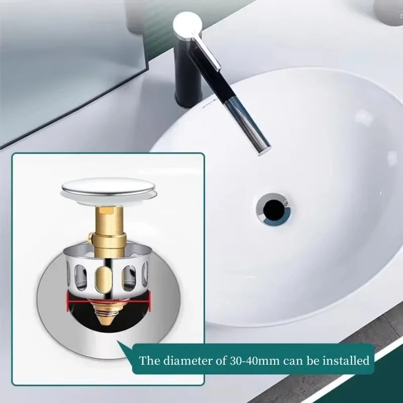 2026 Metal Basin Drain Valve Pop-Up Drainer Bathtub Strainer Plug with Hair Catcher - Waste Stopper Bathroom Accessory Peaceful Pleasures Health and Wellness