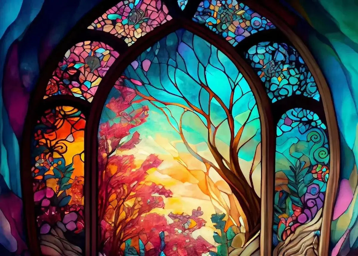 Modern Stained Glass Scenery Canvas Wall Art | Nordic Poster