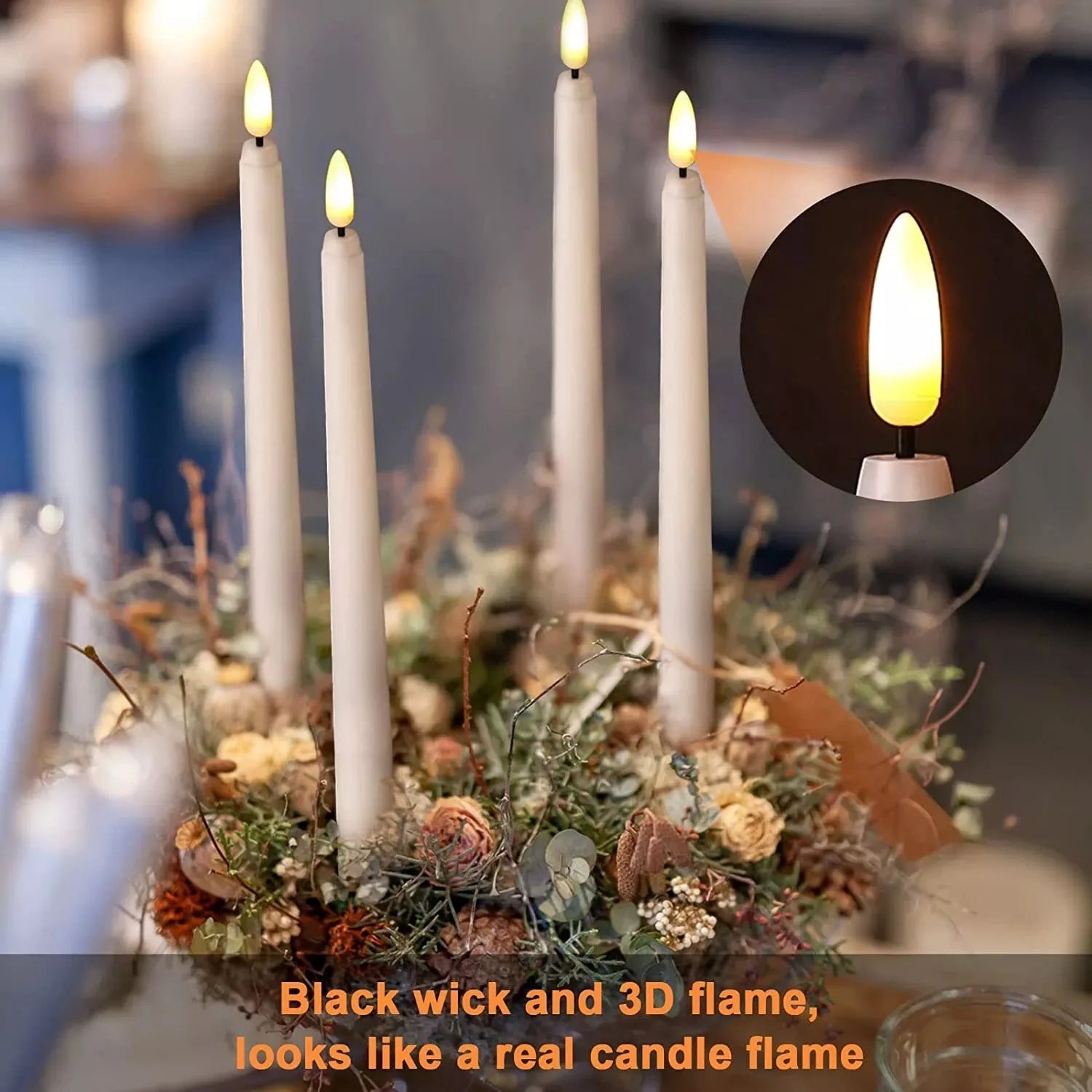 6/12/24pc Pack Flameless Taper Candles Battery Operated Flickering Window Candle Gold Holder Party Home Christmas Table Decor ﻿ Peaceful Pleasures Health and Wellness
