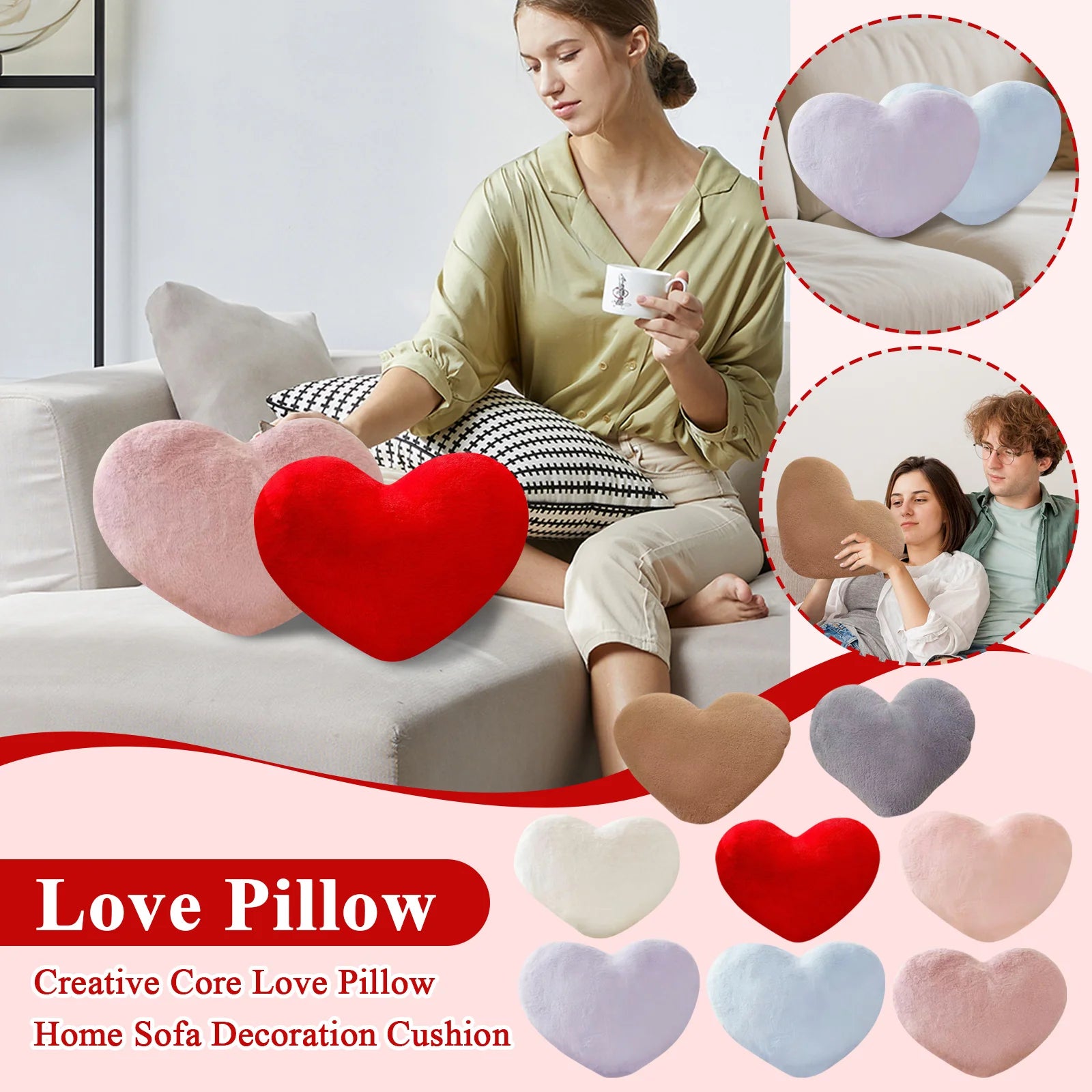 Cute Heart Shaped Pillow Soft Plush Throw Pillows Living Room Decor Valentines Day Wedding Gifts Love Pillow Heart Sofa Cushion Peaceful Pleasures Health and Wellness