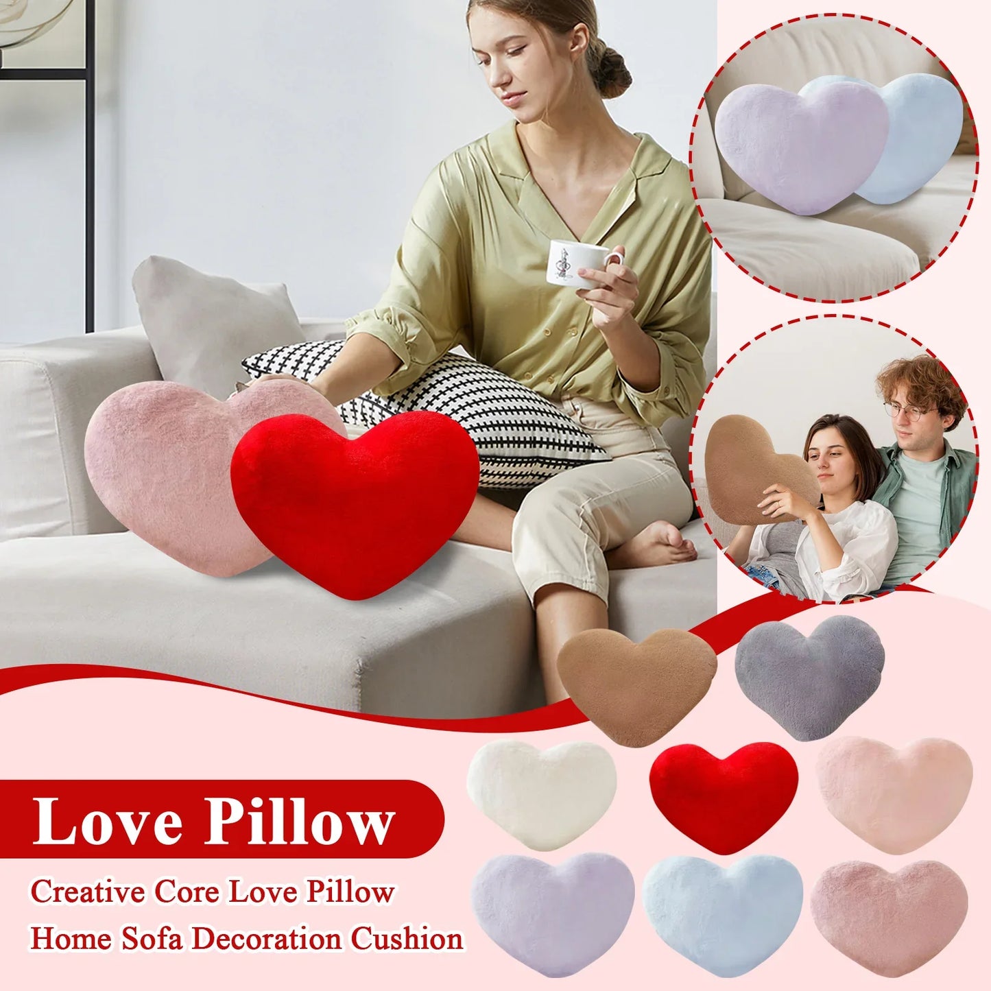 Heart Shaped Plush Throw Pillow – Valentine's Love Cushion Gift