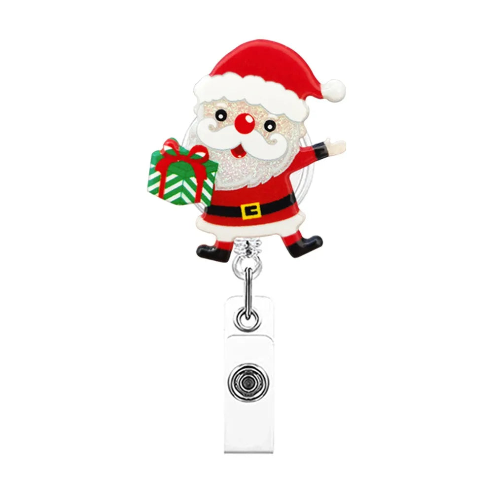 Acrylic Christmas Badge Reel Santa Claus Snowman Elk Retractable Badge Holder Gingerbread Xmas Decoration ID Card Holder Peaceful Pleasures Health and Wellness Style 1