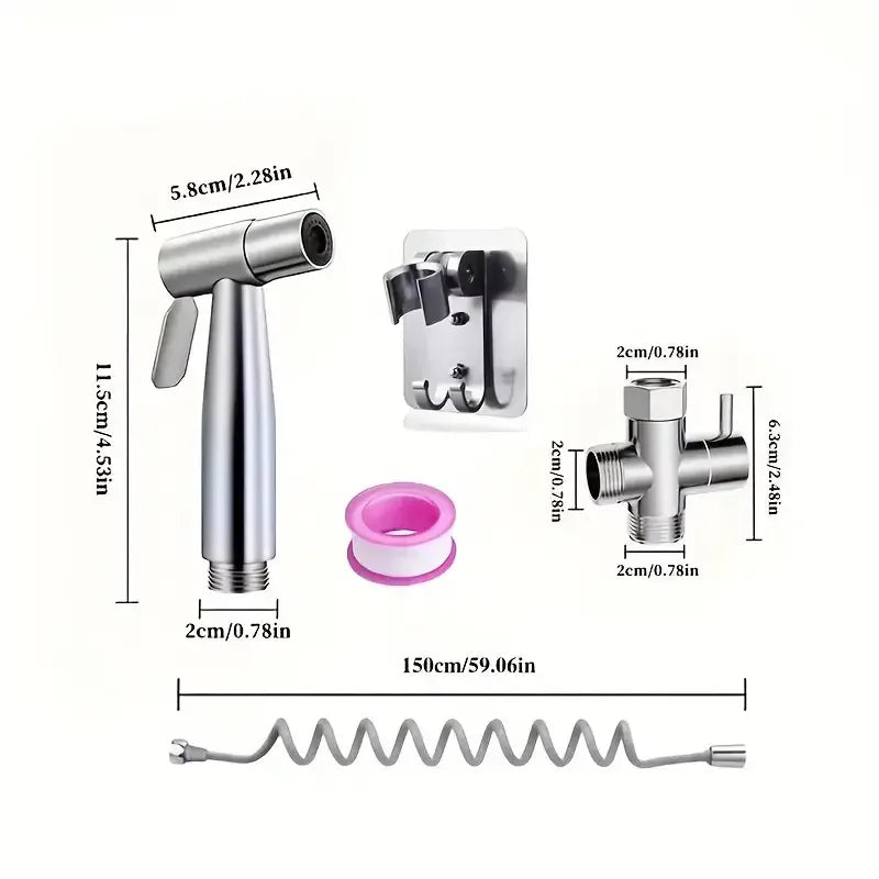 Stainless Steel Handheld Bidet Sprayer Set | Dual Outlet Valve