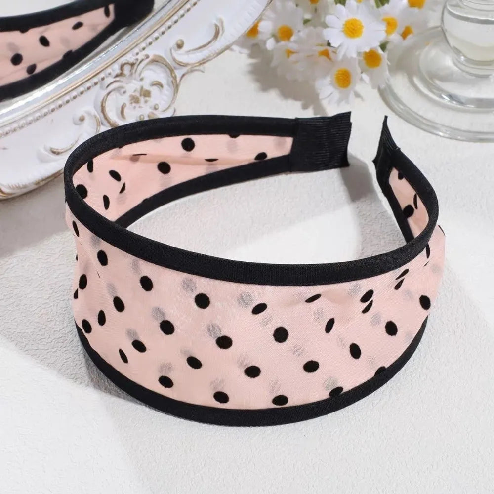 Polka Dot Mesh Wide Headband – Soft Non-Slip Hair Hoop Women Wide Hair Headband Peaceful Pleasures Health and Wellness
